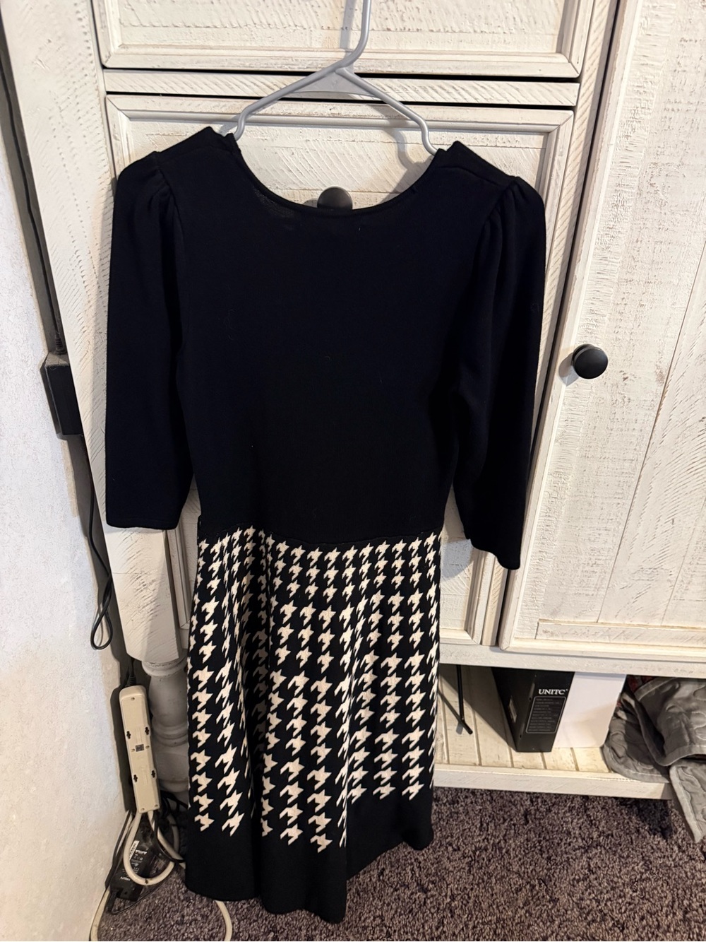Danny & Nicole Black and White Houndstooth Fit & Flare Maxi Dress